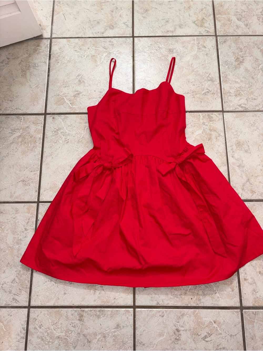 NWT Moon River Red Bow Mini Dress Smocked Back Cotton
